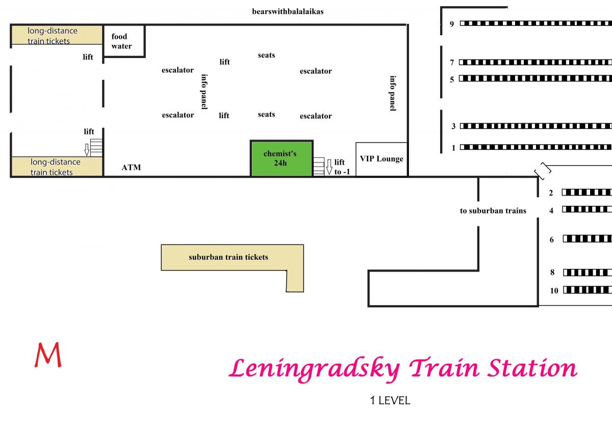 kaart van de Leningradsky station in Moskou