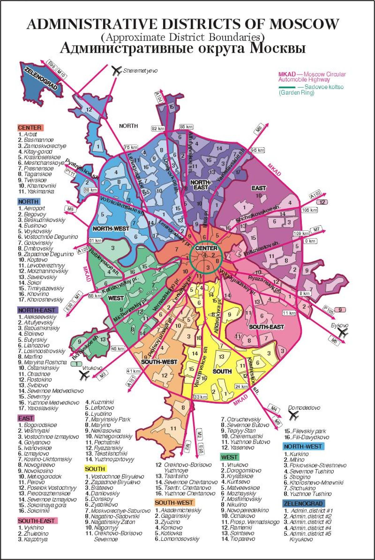 kaart van Moskou arrondissement