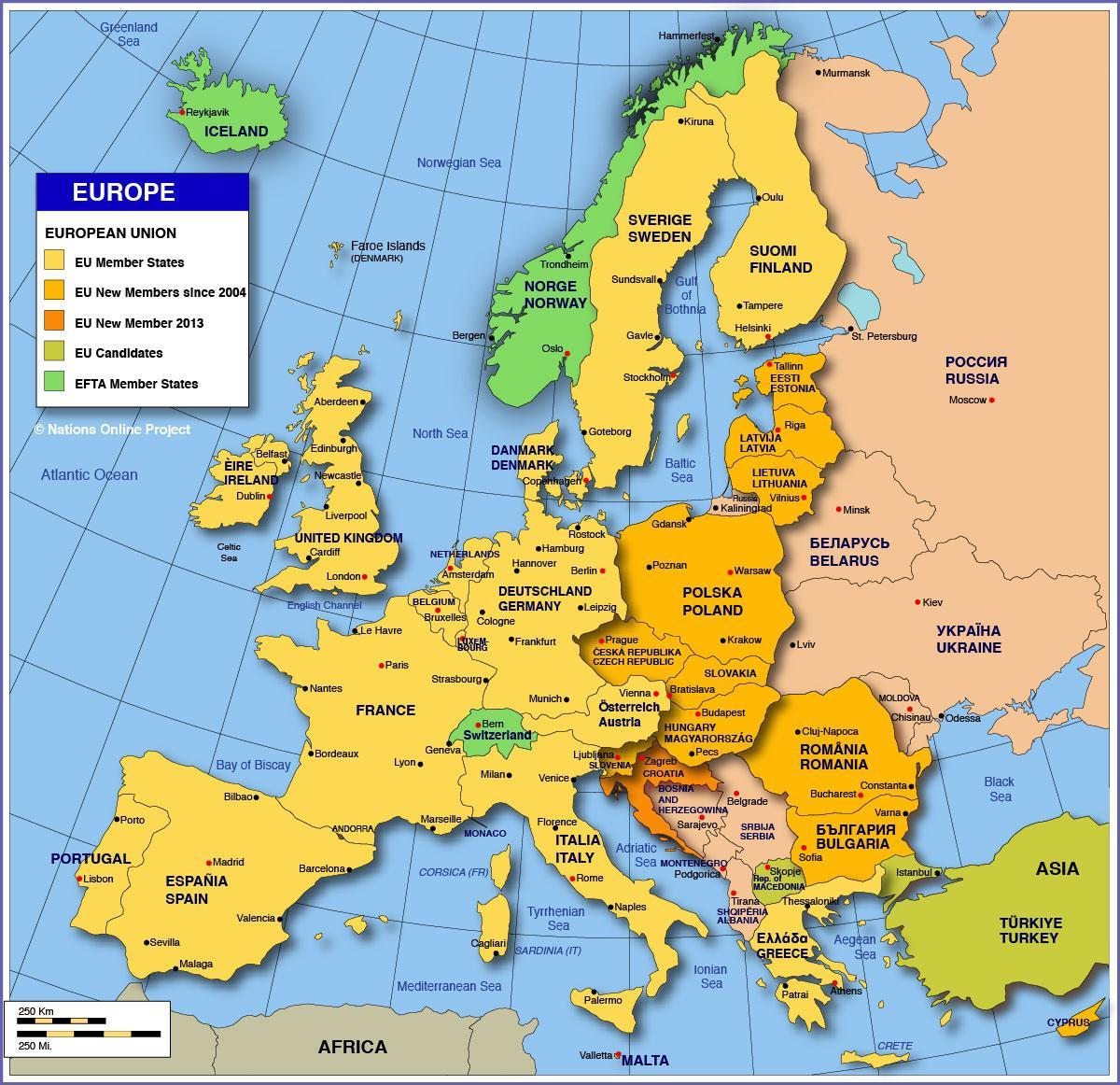 Moskou op de kaart van europa
