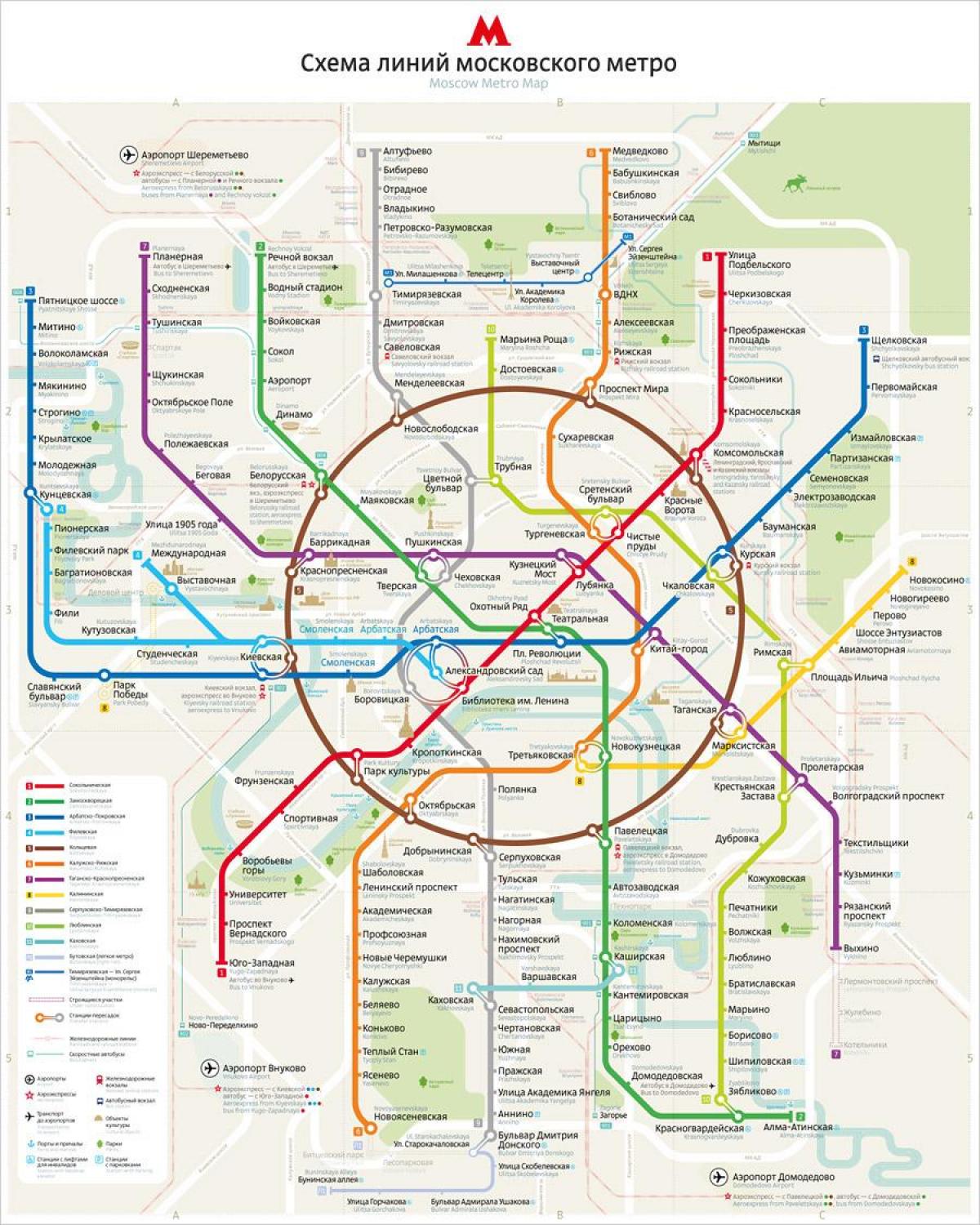 kaart van de metro van Moskou in het russisch en engels