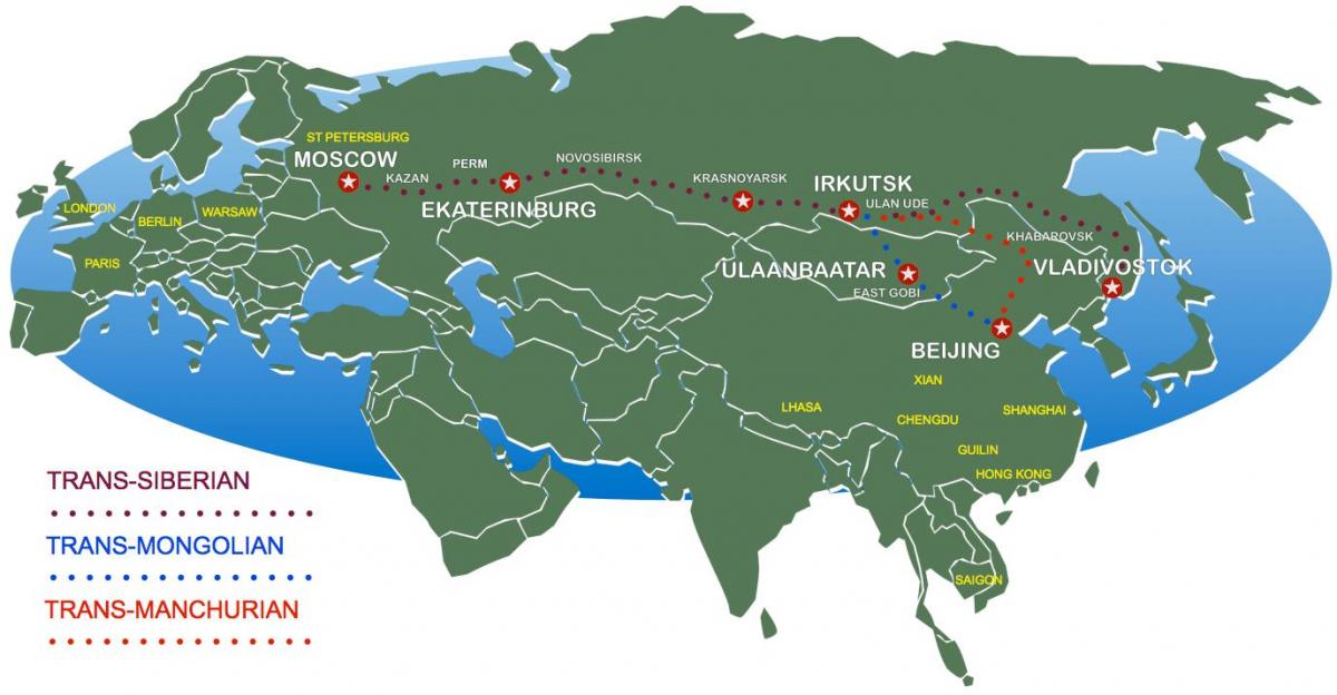 kaart van Moskou naar vladivostok trein route