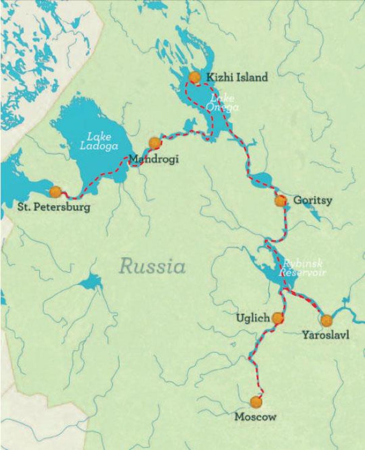 kaart van Sint-Petersburg naar Moskou cruise